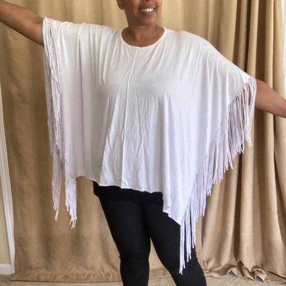 Fringe Poncho, White, size 1X - Picture 3 of 7